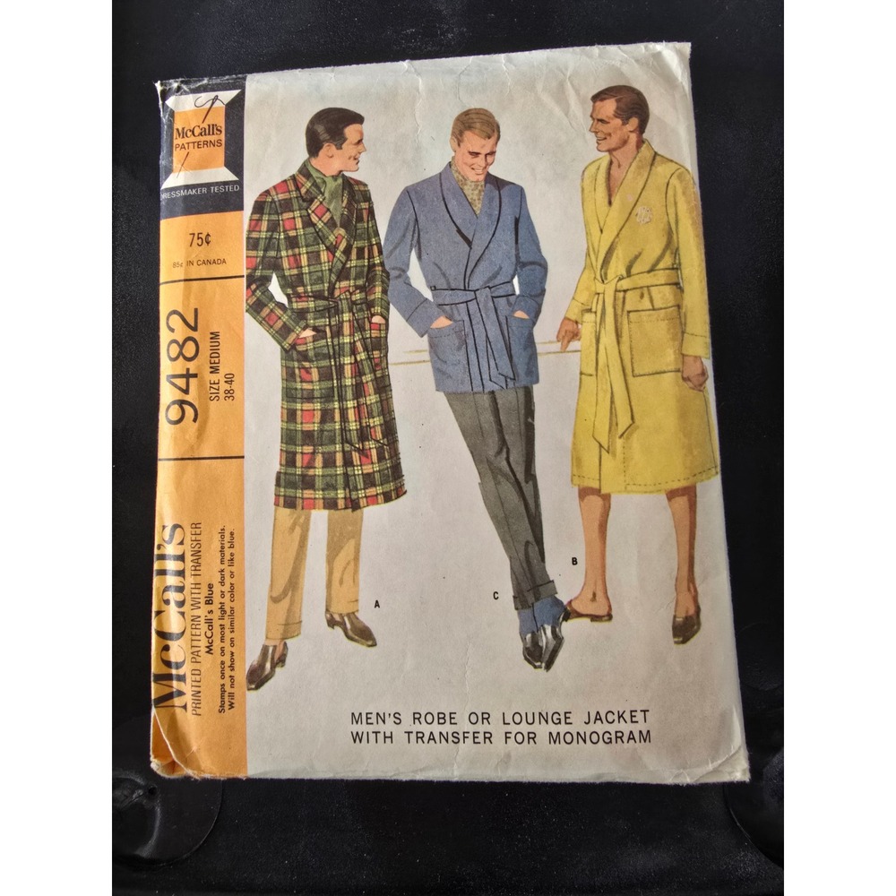 McCall's 9482 Vintage 1968 Mens Robe Lounge Jacket Sewing Pattern Medium 38-40